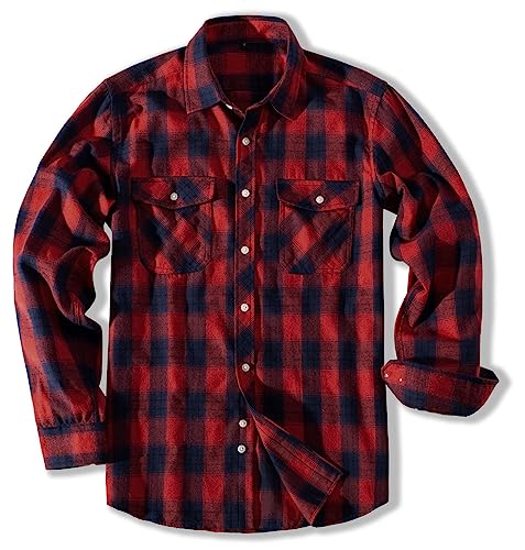 PJ PAUL JONES Mens Flannel Plaid Shirt Casual Long Sleeve Button Down Shirts with Pockets 5
