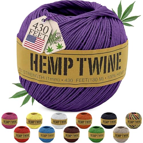 Bean Products Hemp Twine - High Tensile Strength and Durable - Made with 100% Hemp - Perfect for Jewelry, Arts & Crafts, Decoration, Cooking - 1MM, 100G/430 Ft. - 20 lb. Test Strength - Purple