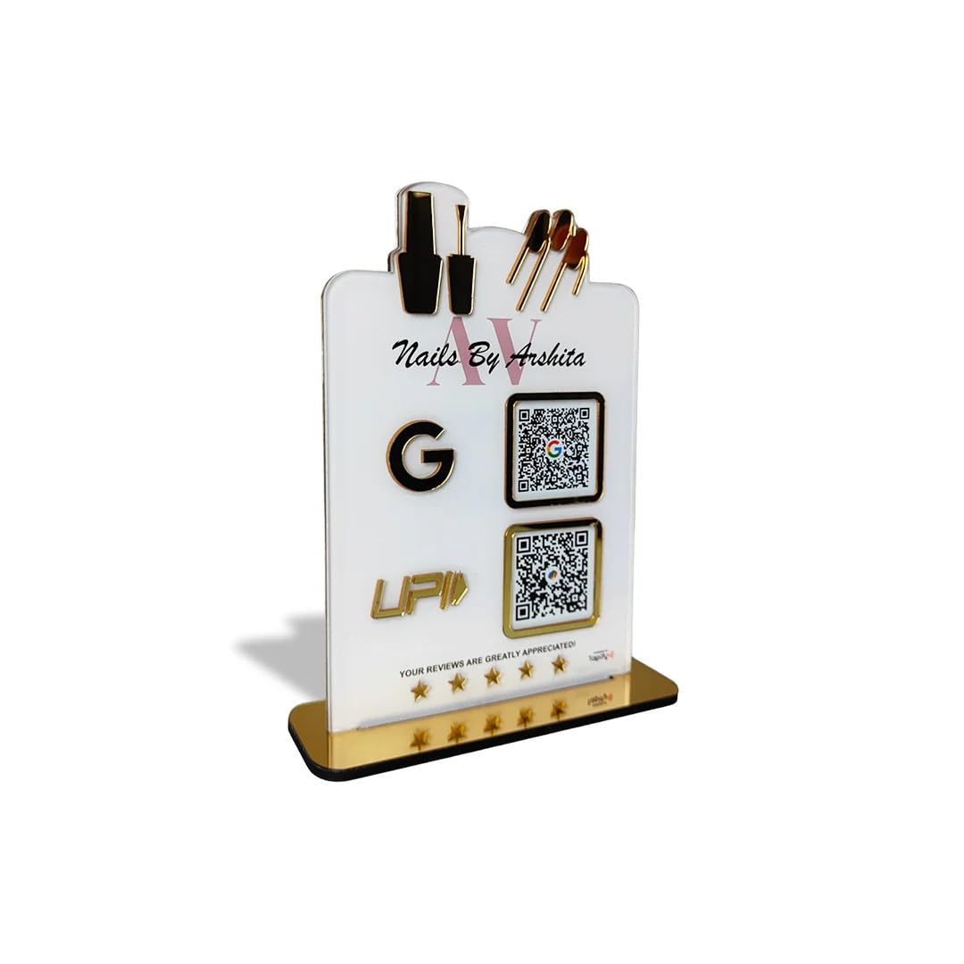 All-In-One UPI Table Top Nails Cutout Shape Standee for Nail Salon | 2 in 1 QR Code Display with NFC | Add Instagram & Google Contact | Stylish Counter Display for Beauty & Nail Studios-image-18