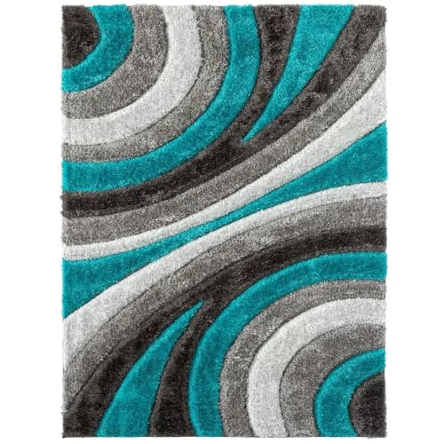 Image of Soft Shaggy Carpet 8x10 Feet - Ultra Plush, Non-Slip, High Pile 2 Inch Microfiber Rug for Bedroom, Living Room, Kids Room & Office - Modern Cozy Floor D�cor (Turquoise Silver C)