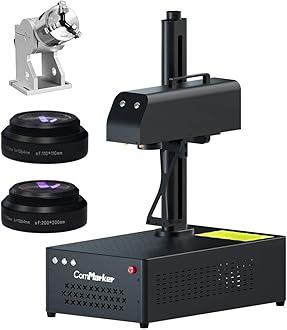 ComMarker B4 100W Max Fiber Laser Engraver with Rotary Axis,Support LightBurn Laser Engraving Machine with 2 Different Size Lens,Fiber Laser Marking Machine for Jewelry,Sliver,Tag,Tumblers,Brass
