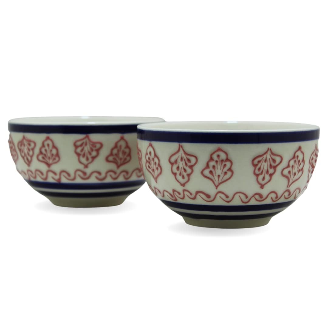 Mirakii Porcelain Embossing Painting 500 ml Multipurpose Bowl Set of 2, Oven, OTG, and Microwave Safe 1