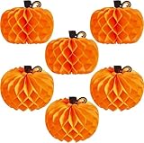 HGJST 6 Pack Paper Pumpkin Honeycomb Pumpkin Centerpieces 3D Tissue Pumpkins 10.2 Inch Hanging Decoration for Halloween/Thanksgiving Fall Festival Party Supplies