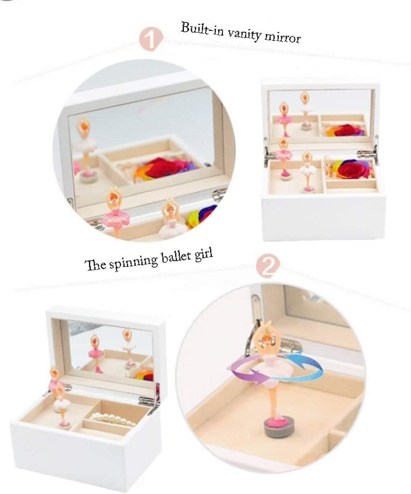 Caja Musical Personalizada Caja de joyería de música de bailarina con caja de almacenamiento de joyas de madera de flor eterna, regalo personalizado para el Día de San Valentín Cajita de Musica ( Colo