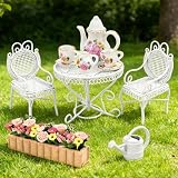 Dollhouse Table Chair Sets, Metal Miniature Patio Sets, Dollhouse Fairy Garden Bistro Outdoor Furniture Accessories