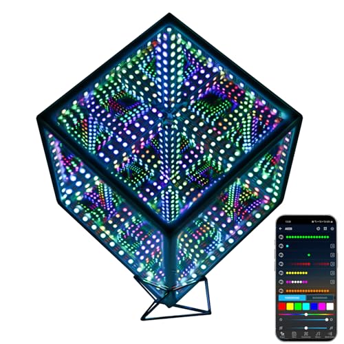 Heepulor Infinity Mirror Hyper Cube Table Lamp, Desk Art Night Light, Color-Changing Sound-Activated APP-Controlled Ambient Light for Gaming, Party, Home, Gift (6 Inches)