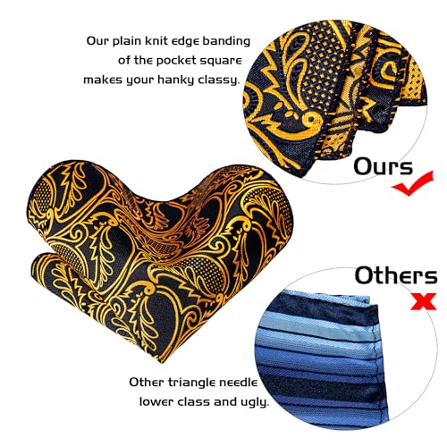 Image of 5PCS Tie and Pocket Square for Men, Silk Necktie and Handkerchief Cufflinks with Gold Ring and Lapel Pin Set