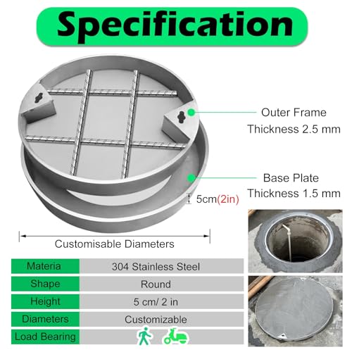 Couvercle de regard d'égout rond anti-corrosion en acier inoxydable pour fosse septique - 7