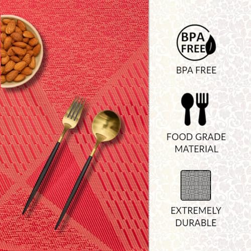 Image of YELONA Placemats for Dining Table - Heat Resistant, Non-Slip & Washable PVC Vinyl Table Mats - Set of 6, 45 x 30 cm (Rose Red)