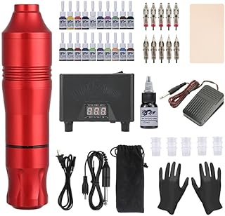 Complete Tattoo Kit - 20 Colors Tattoo Ink Motor Pen Set Tattoo Motor Tattoo Pen Beginner Tattoo Machine for Liner Shader Coloring Beginner Tattoo Artists,Red