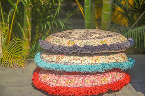 Mandala Life Art Bohemian Yoga Decor Floor Cushion Cover - Cotton 26 Inches - Round Meditation Pillow Case - Printed Pouf #TOP6