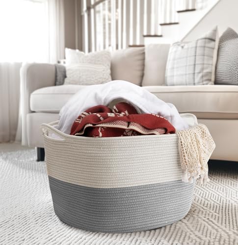 XXXLarge-Blanket-Basket-Living-Room-22-x-22-x-14-Cotton-Rope-Baskets-for-Storage-Large-Woven-Basket-for-Toys-Towels-Pillows-Clothes-Rope-Laundry-Basket-with-Handles-Nursery-Hamper-Bin