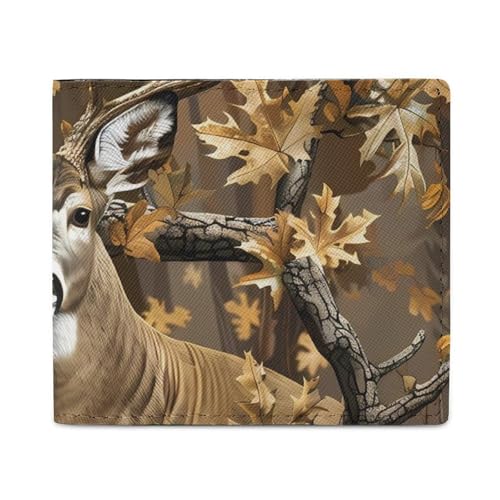 Cool Deer Camouflage Hunting Mens Bifold Wallet RFID Blocking Slim Credit Card Holder with with ID Window Nice Gifts for Men