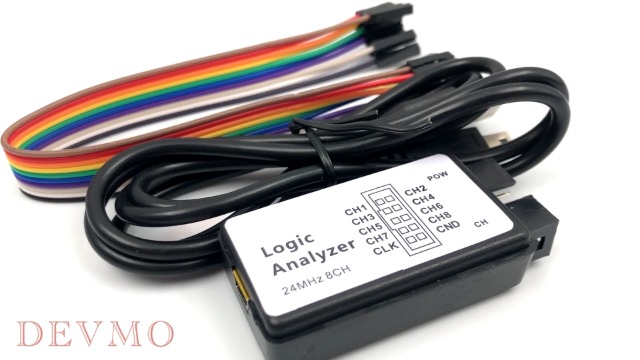 Image of DEVMO 24MHz 8CH 24MHz 8 Channel USB Logic Analyzer Device with EMI Ferrite Ring USB Cable UART IIC SPI Debug Compatible with Ar-duino ARM FPGA M100 SCM