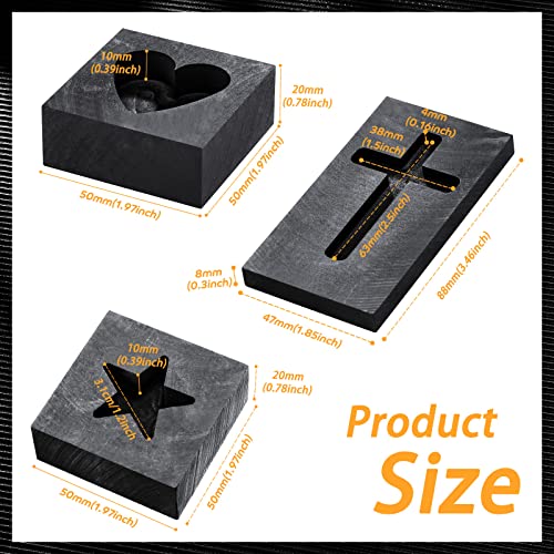 3 Pieces Heart Star Cross Graphite Casting Ingot Mold Metal Refining Scrap Melting Casting Mould for Smelting Gold Silver Metal Aluminum Copper Brass Zinc - Thumbnail 2