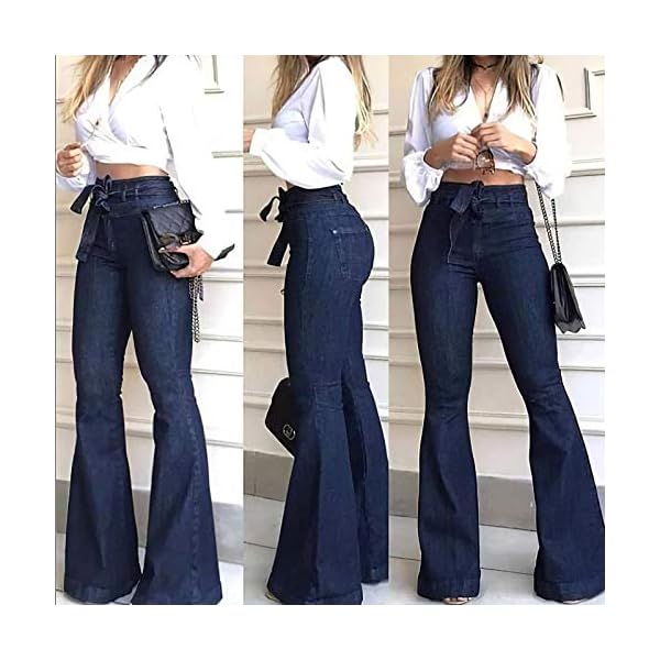 Pantete Womens High Waisted Bell Bottom Jeans Denim High Rise Flare Jean Pants with Belt