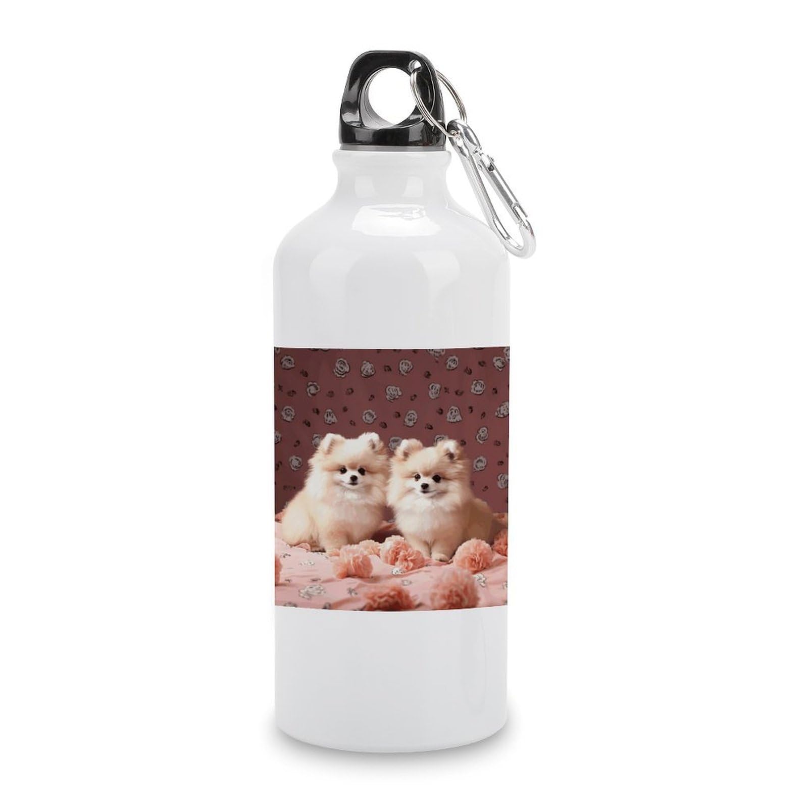 VstaDank Pomeranians Puppies And Point Water Bottles Aluminum Sports Water Bottle with Lid&Hook Buckle Fashion Vacuum Insulated Water Bottles Hydration Flask Leak Proof Tumbler Keep Cold&Hot
