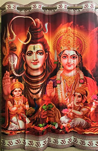 Image of 3D Digital Printed Heavy Fabric Lord Shiva Parwati God Design Curtains for Pooja Room, Temple, Home, 4x9 feet, Set of 1 Pc