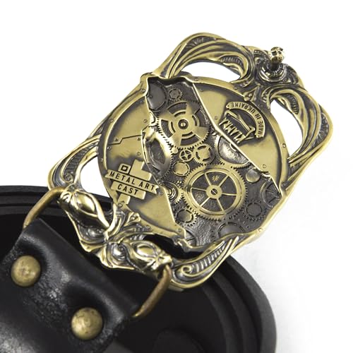 Casual leather belt with handmade brass buckle Steampunk Wolf, Solid brass sculptural Victorian art wolf belt buckle on leather belt3