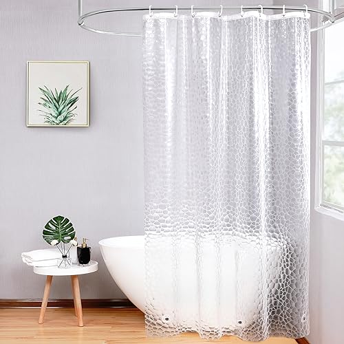 AooHome Duschvorhang Wasserdicht, Duschvorhänge 120x180cm mit 3 Magnete unten, Eva Halbtranspatent 3D Muster mit 8 Ringe, Anti-schimmel für Badewanne Bad Vorhang
