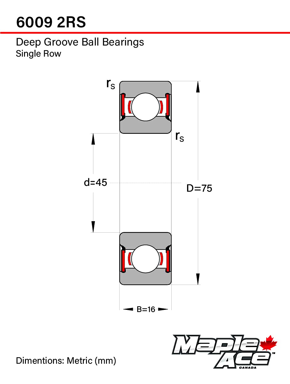 MAPLE ACE 6009-2RS Ball Bearing 45x75x16mm 6009 2RS Rubber Sealed (Qty 10)
