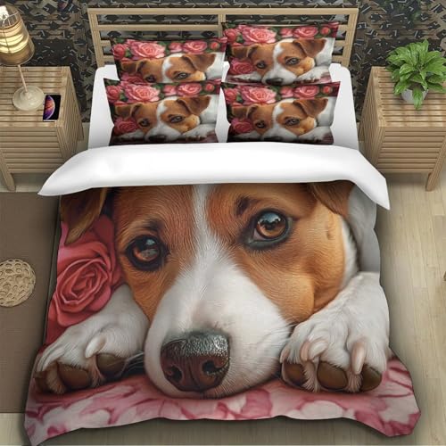 Parure de lit chiot 3D lit simple 135x200cm avec housse de couette fleurs