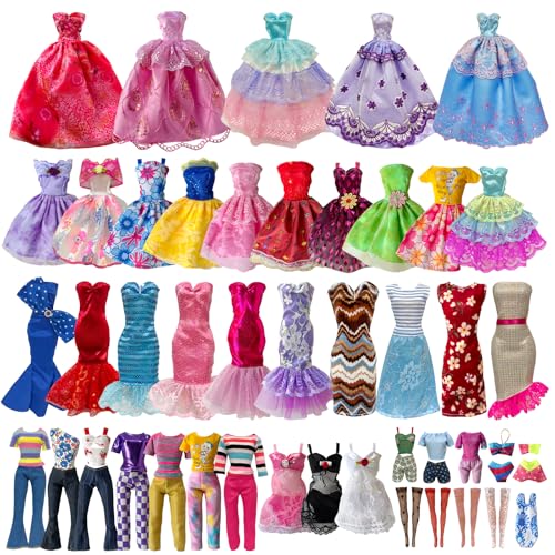 19 Pcs Doll Clothes and Accessories for 11.5 Inch Girl Dolls Outfit, Random 3 Stylish Dresses, 4 Tops, 4 Pants, 3 Evening Dresses, 1 Wedding Dress, 2...