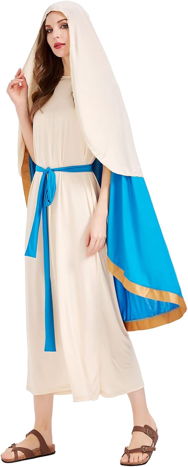 Virgin Mary Costume Women Biblical Nativity Saint Cosplay Dress Holy Robe Outfit Church Play Halloween Costumes - Image 7