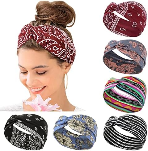 Kavya Headbands for Women's Hair UK, Wide Soft Ladies Headband Boho, Print Leopard Bandanas Knot Adult Scarfs Hairbands Elastic Fashion Yoga Hair Bands Hair Accessories (6 Pcs)-D