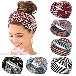 Women's Hair Bands Wide Elastic Soft 6 Pieces Summer Boho Headband Print Hair Accessories Yoga Sports Hairband Multicoloured Thin Headbands (E)