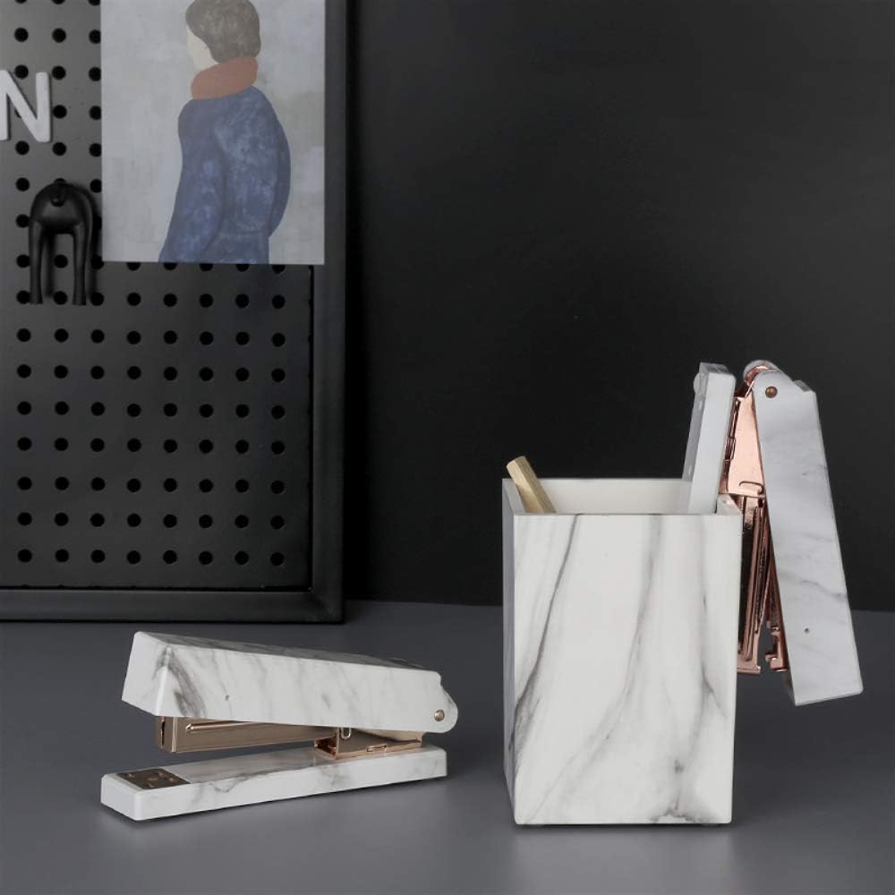 3 Pack Office Stationery Kit Marble Print Desk Pen Holder Cup | Tape Dispenser | Desktop Staplers Gold Tone Office School Home Accessories Supplies Set (Gold)