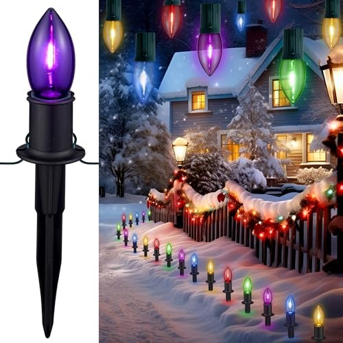 TIORIY C9 LED Christmas Pathway Lights Outdoor, 24.2ft Multicolored LED
