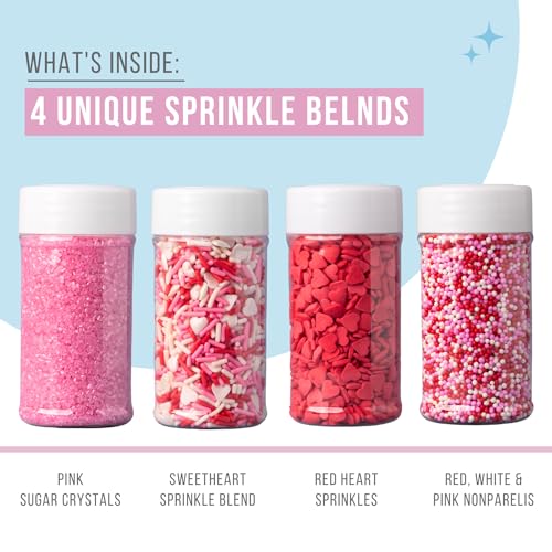 Image of Sweets Indeed Sprinkles, 4 Pack, Edible Sprinkle Mix, Perfect for Cake Decorations, Baking, Ice Cream, Cookies, Cupcake Topper (Sweetheart)