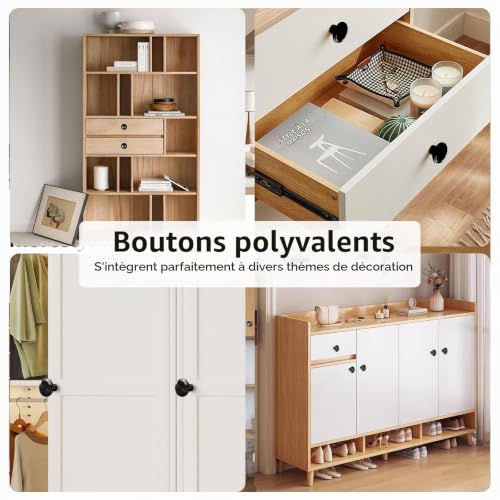elzle 4 Pièces Boutons de Portes pour Placards, 30 * 25 mm Boutons de Meuble, Boutons de Porte, Facile à Installer, Poignées Meuble Dorées pour Placard, Commode, Armoire(Noir) – vue 6