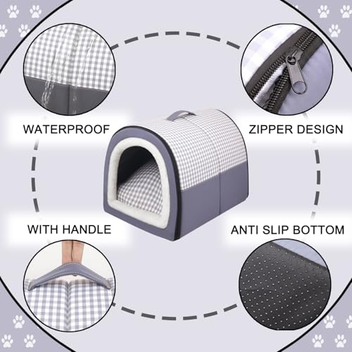 2-in-1-Hundehütte, große Haustierhöhle, beruhigende Hundehütte, Anti-Angst, weiches, warmes Kissen, abnehmbar, waschbar, Katzen-Iglu-Bett, rutschfest (Dunkelgrau, Größe XL, 70 x 55 x 45 cm)