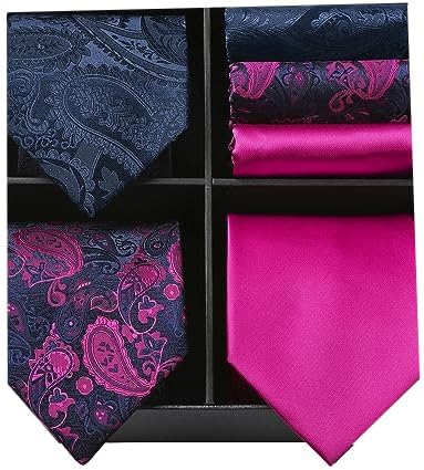 HISDERN Lot 3 PCS Classic Elegant Men's Silk Tie Set Necktie & Pocket Square - Multiple Set