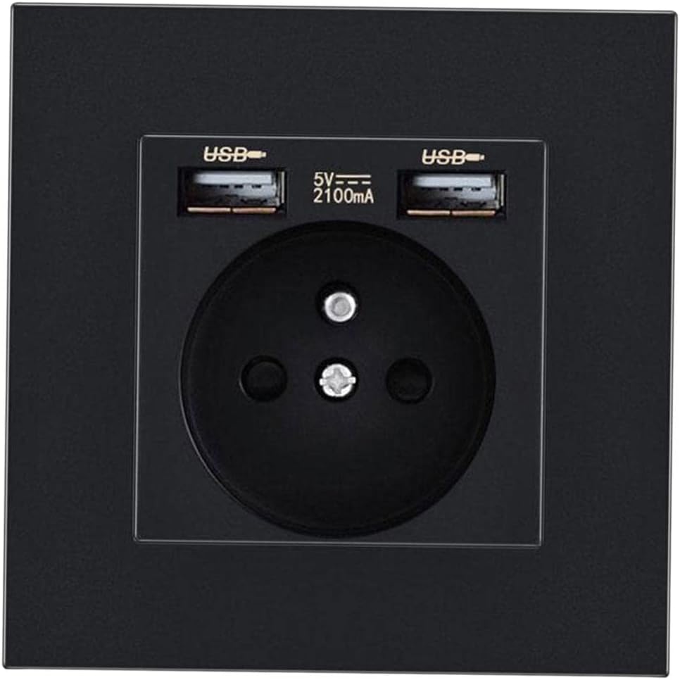 Prise murale électrique française en verre avec prises USB, type 86, 16A 220V