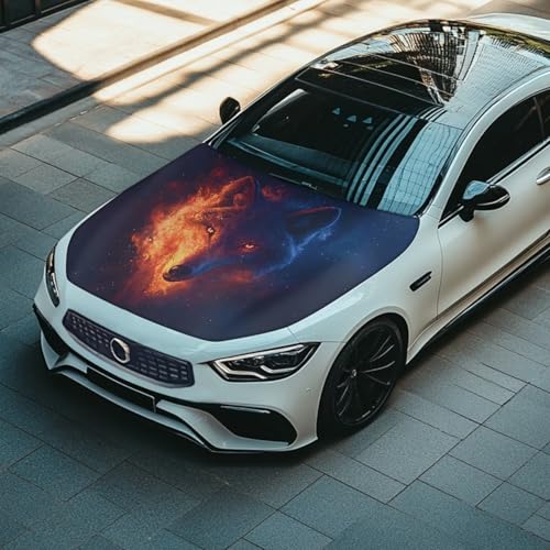 Image of Car Hood Cover,Summer Decoration Car Hood Cover Protector Suitable Most Automotive Sedans Trucks Pickup Sports Cars,Car Accessories Wolf Fire Design