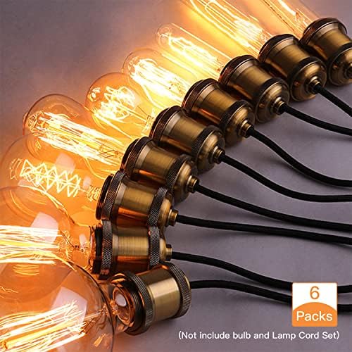 E27 Vintage Light Socket, 6 Pcs E27 Solid Socket Ceramics Lamp Holder, Rated 4A 250V Retro Edison Screw E27 Lamp Holder, for DIY Pendant Light Bulb Socket Adaptor (Vintage Brass-Pack of 6