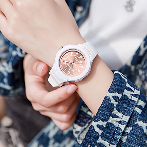Findtime White Watch For Women 5 Atm Water Resistant Silicone Band Arabic Numerals Analog Quartz Wrist Watches Easy To Read #TOP2