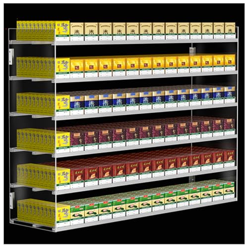 Expositor de Cigarrillos para Venta al por Menor estantes de exhibición Vitrina de Mercado Estante de Pared de acrílico Transparente con empujador automático para Tienda 6 Niveles 14 columnas