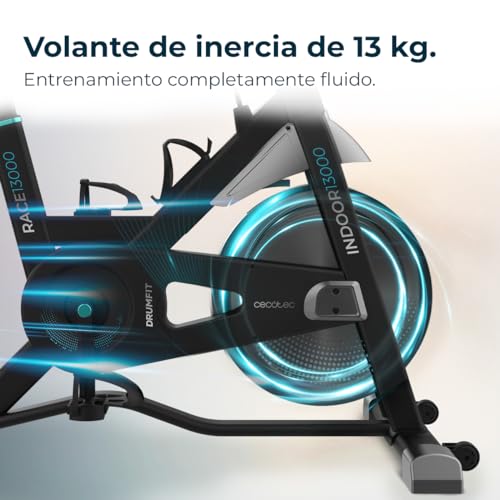 Cecotec Bicicleta Estática Indoor con Volante de Inercia de 13 Kg DrumFit Indoor 13000 Race. Pulsómetro, Pantalla LCD, Soporte Dispositivos, Ruedas, Resistencia por Fricción, Sillín Ajustable - imagen 3