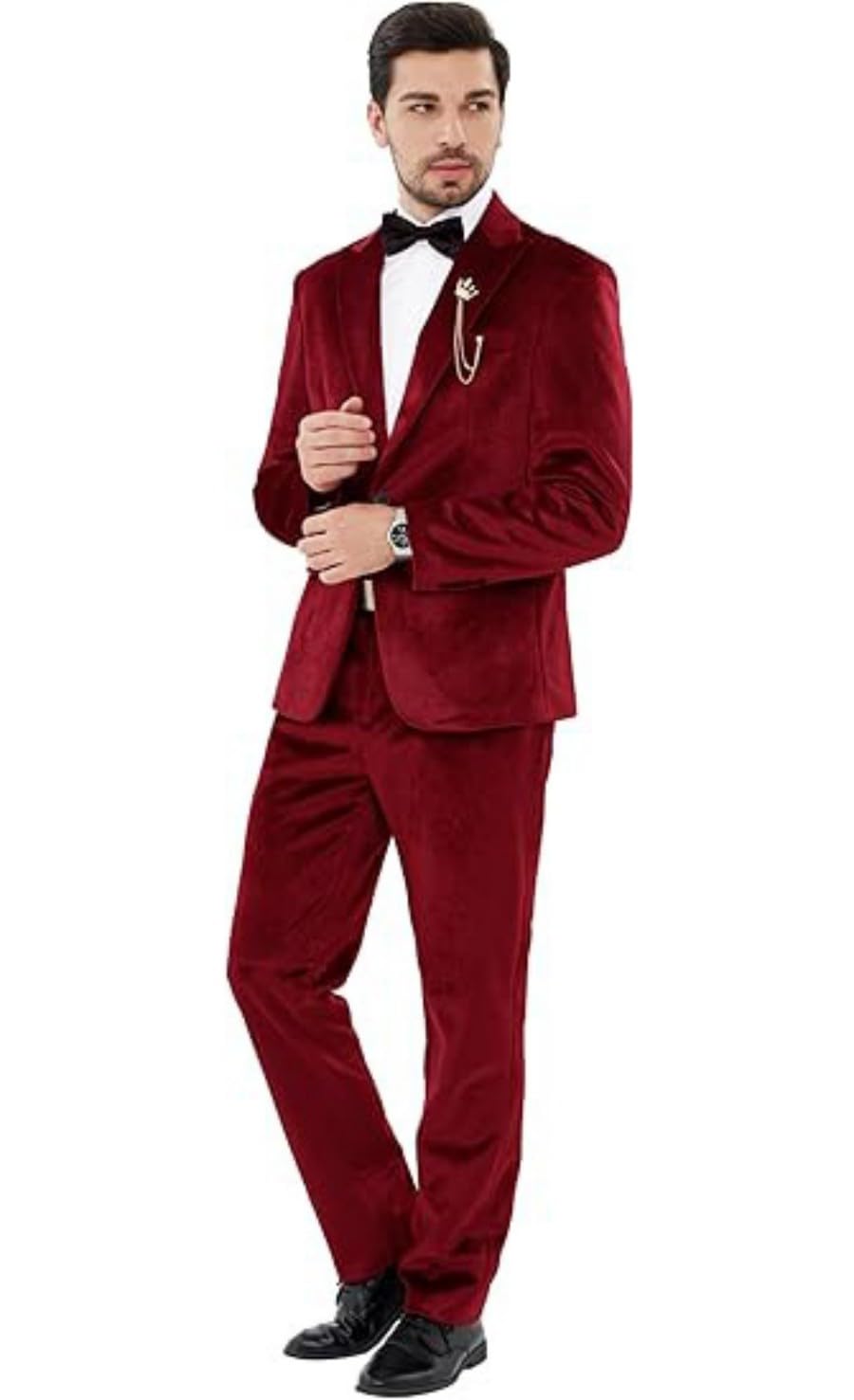 Costume 2 pièces en velours pour homme avec revers cranté et un bouton pour bal de fin d'année, fête d'hiver, dîner, veste et pantalon en velours