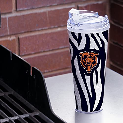 Image of Rico Industries NFL Football Glitter 24oz Acrylic Glitter Tumbler with Hinged Lid, Officially Licensed Double Wall Tumbler with Straw