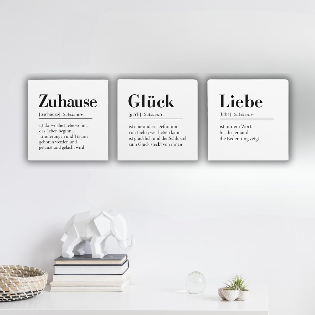 Pro-Art Leinwand 3er Set Bilder Zuhause Glück Liebe quadratisch 27x27 cm Bild Wohnzimmer Bild modern Deko Küche Wandbilder Schlafzimmer