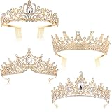 Kigeli 4 Pack Queen Crowns for Women Pageant Crown with Combs Princess Rhinestones Tiara Headband Prom Tiara for Quinceanera Birthday Cosplay Wedding(Gold)