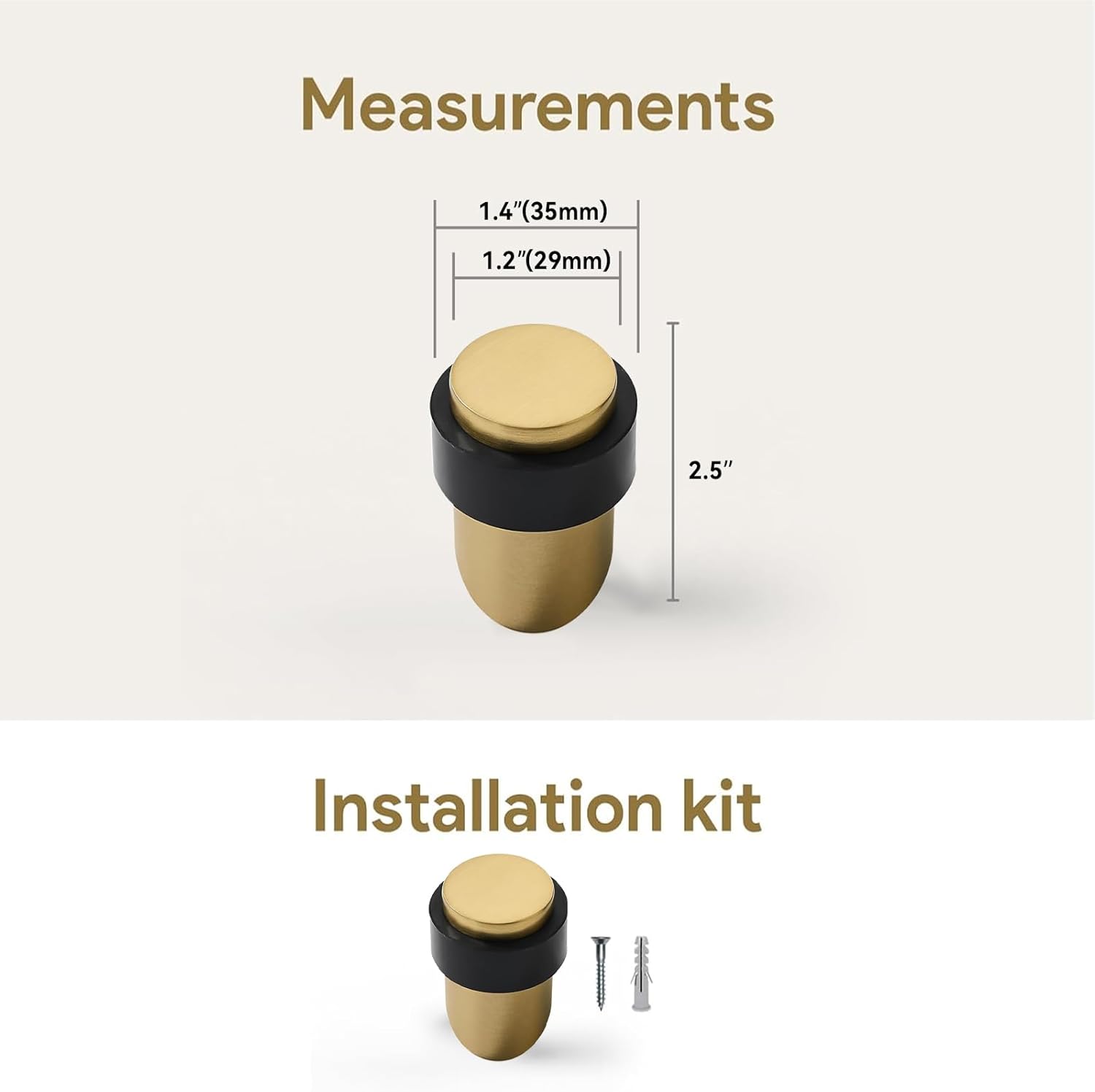 KHTUMEWARE 4 Pack 2-1/2 in Floor Door Stopper,Satin Brass Door Stop,Wall Protector Commercial Door Bumper Wedge Decorative Cylindrical Install Door stoppers on the Floor
