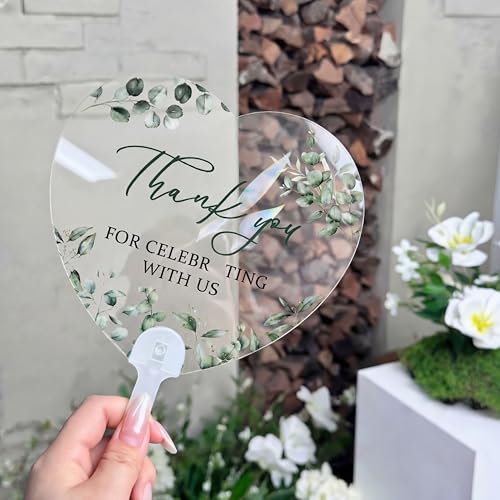 Image of Geelin 50 Pcs Wedding Fans Heart Shape Acrylic Bridal Shower Handheld Favor Fans for Guests Summer Wedding Bridesmaid Gift for Hot Outdoor Ceremony Baby Shower