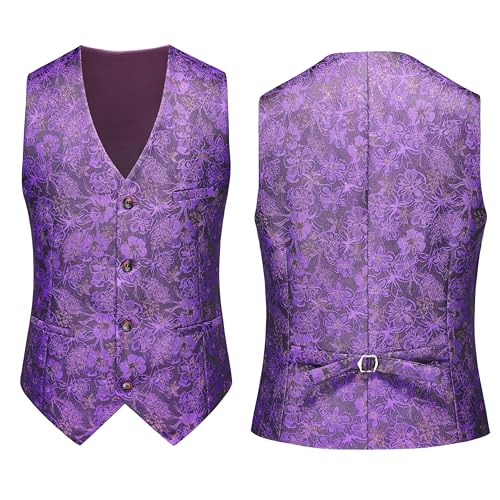 MOGU Mens 3 Piece Floral Print Dress Suit Slim Fit Jacquard Tuxedo Wedding Party Dinner3