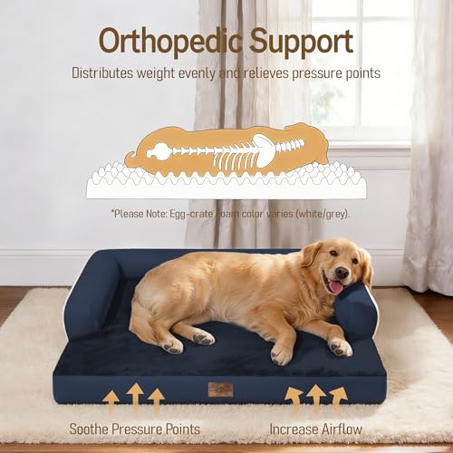 Image of Comfort Expression Washable Orthopedic Dog Bed for Extra Large Sized Dogs | Waterproof Memory Foam Pet Bed 45x35 Inch with Removable Cover with Non-Slip & Bolster, Navy Blue